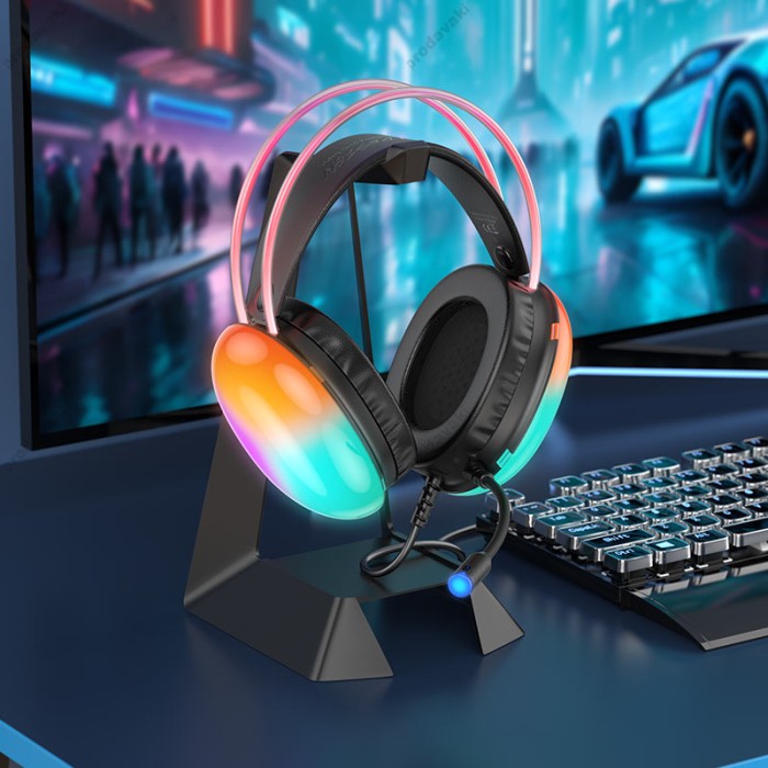Дротові навушники HOCO W109 Plus Rich channel gaming headphones RGB USB Black